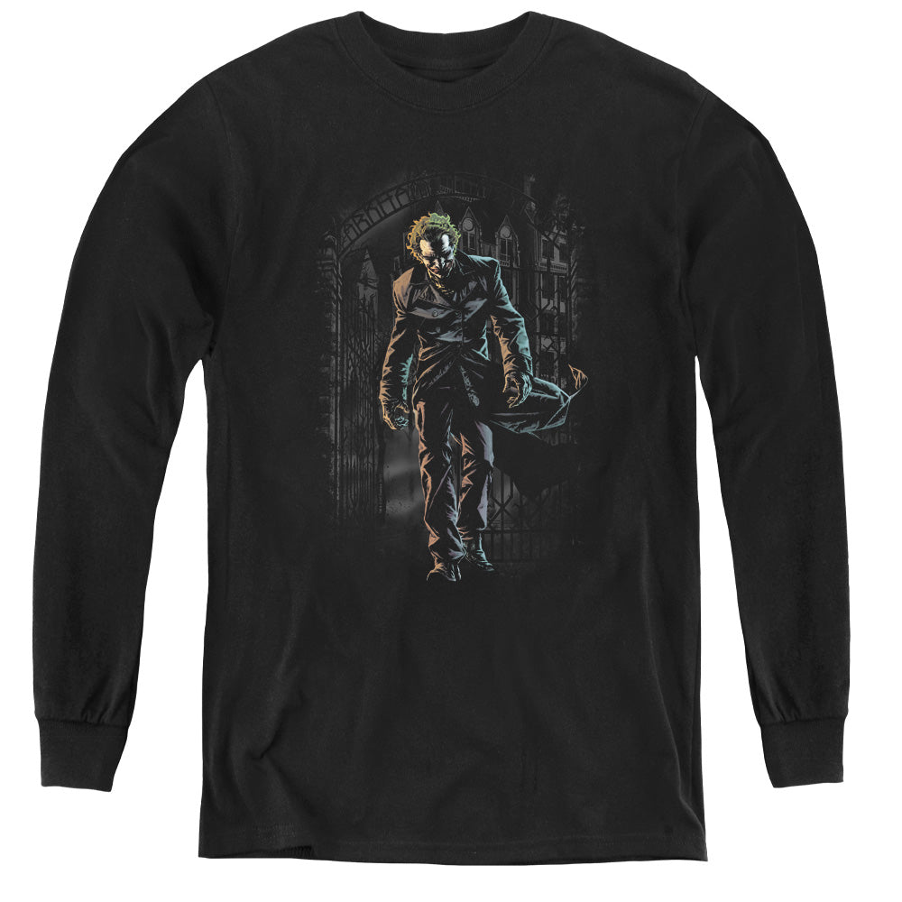 Batman Joker Leaves Arkham Long Sleeve Kids Youth T Shirt Black