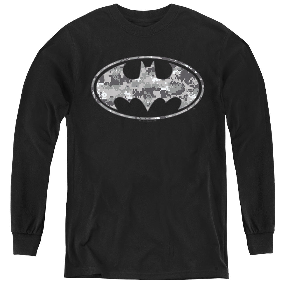Batman Urban Camo Shield Long Sleeve Kids Youth T Shirt Black