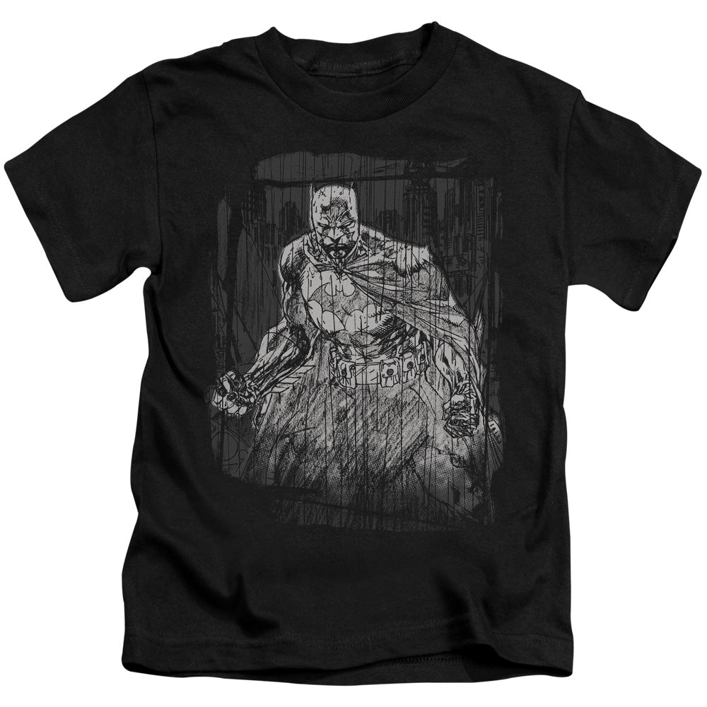 Batman Pencilled Rain Juvenile Kids Youth T Shirt Black