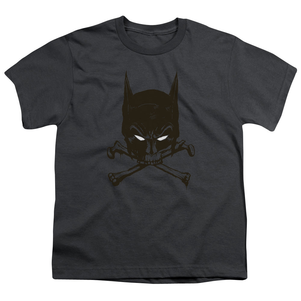 Batman Bat And Bones Kids Youth T Shirt Charcoal