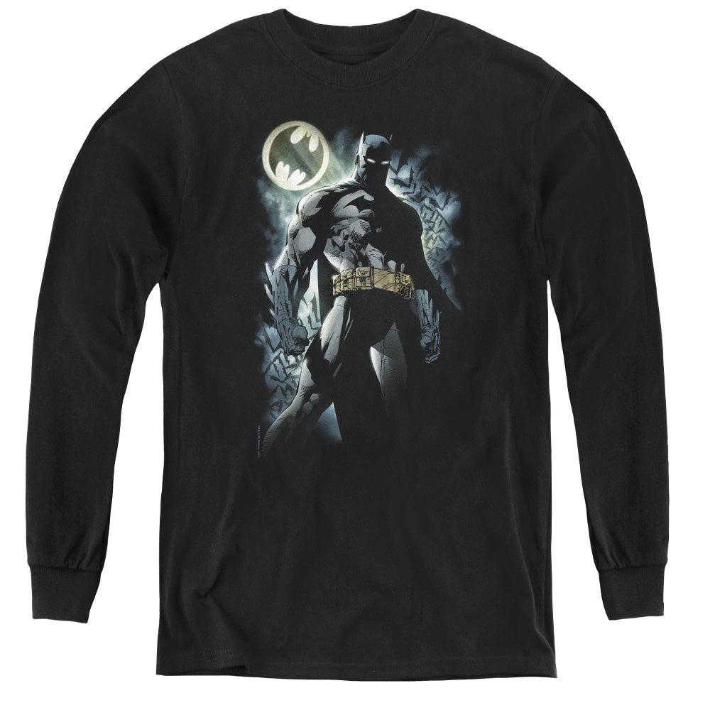 Batman The Knight Long Sleeve Kids Youth T Shirt Black