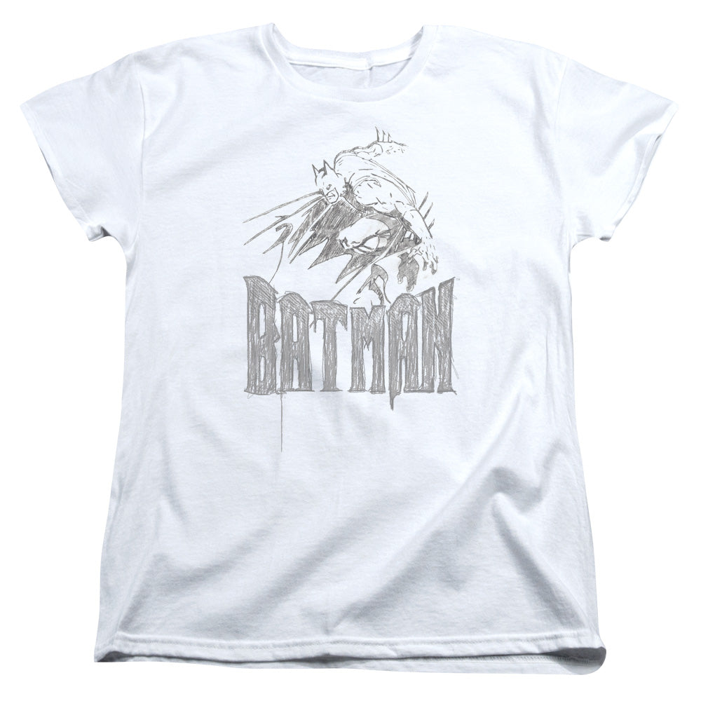 Batman Knight Sketch Womens T Shirt White