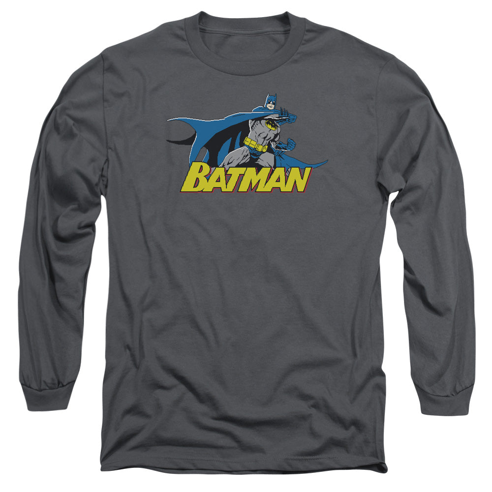 Batman 8 Bit Cape Mens Long Sleeve Shirt Charcoal