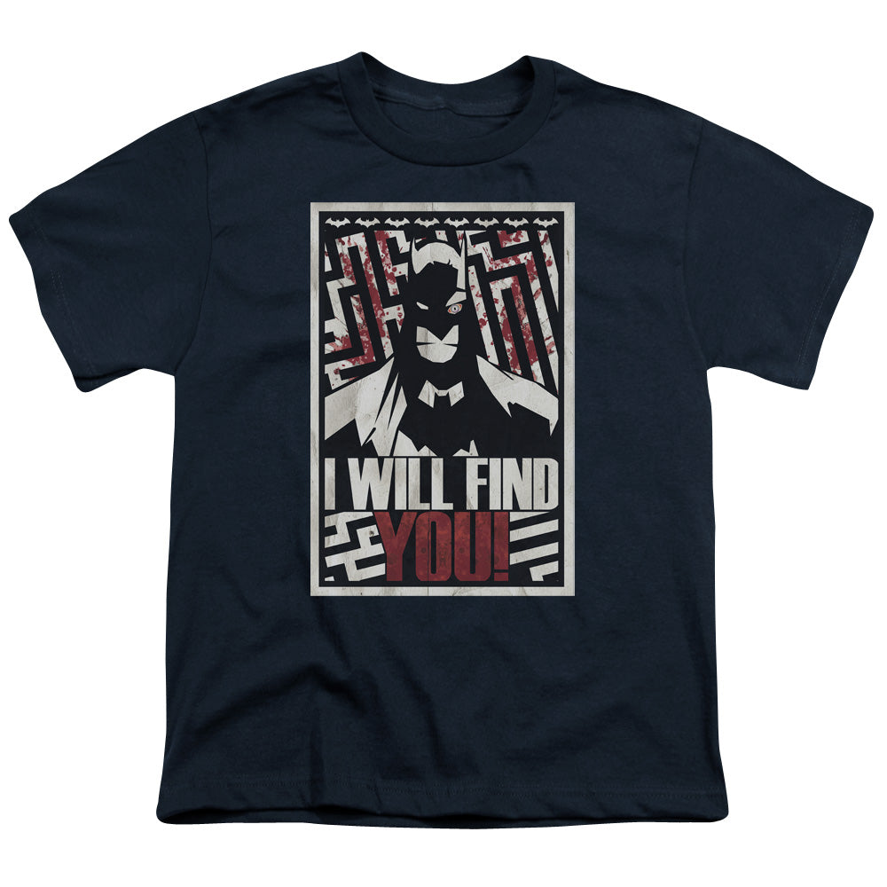 Batman I Will Fnd You Kids Youth T Shirt Navy Blue