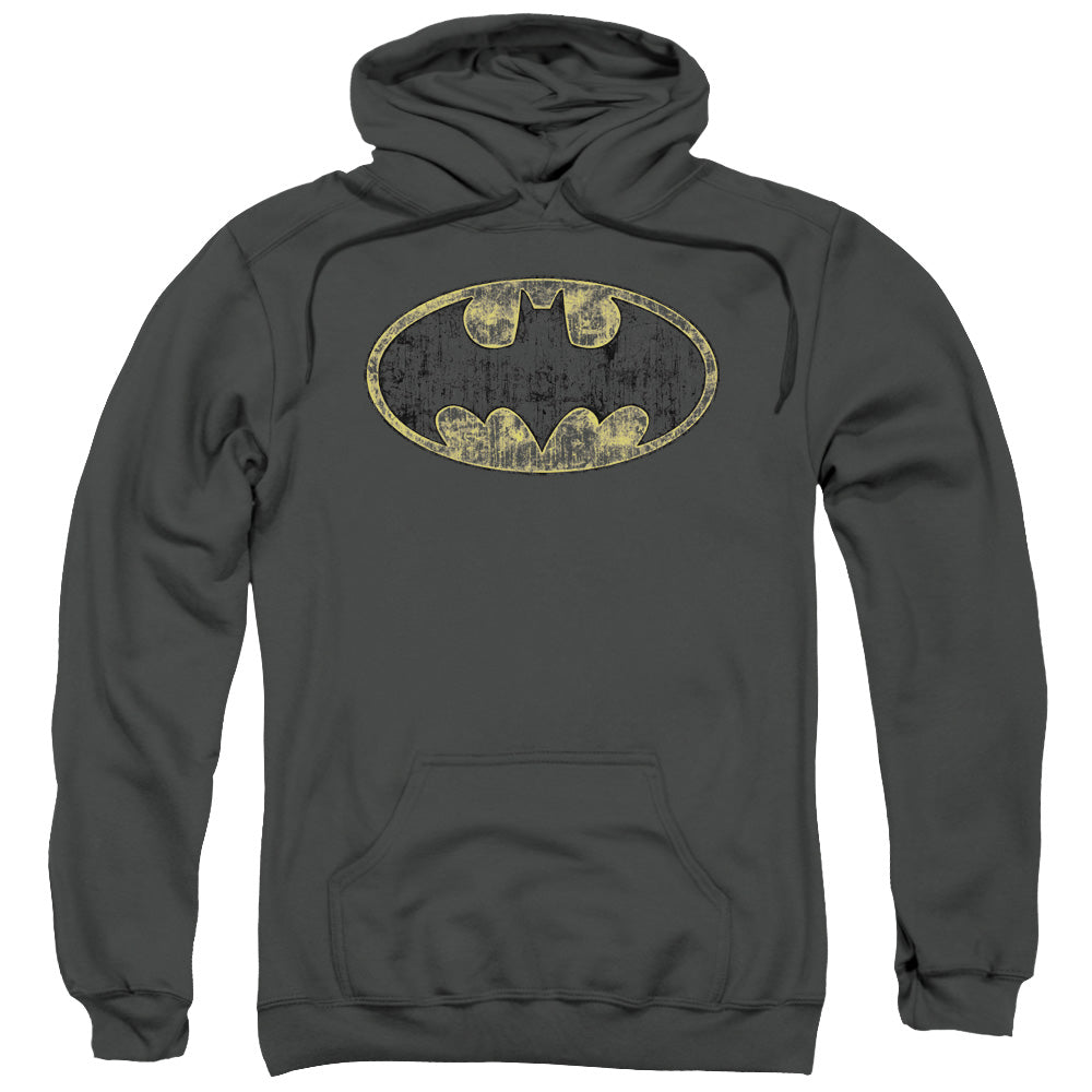Batman Tatered Logo Mens Hoodie Charcoal