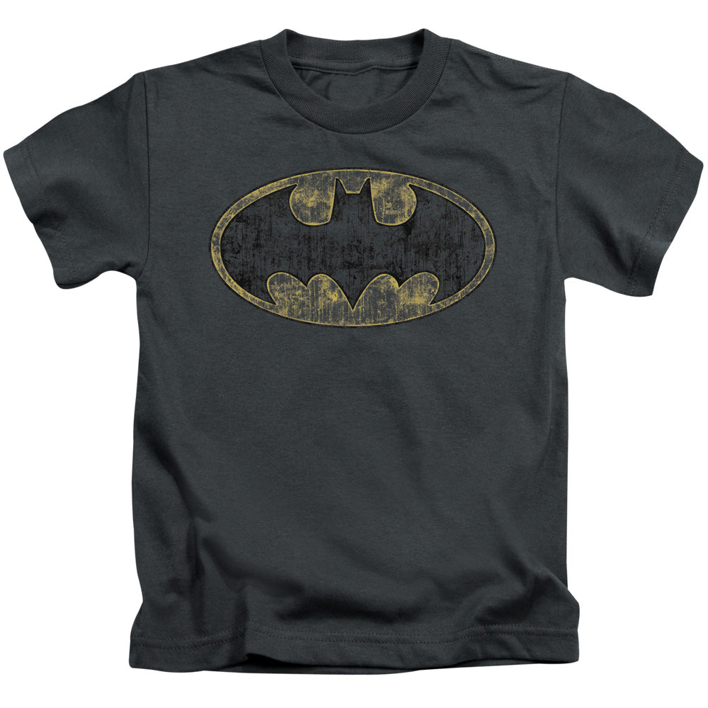 Batman Tatered Logo Juvenile Kids Youth T Shirt Charcoal