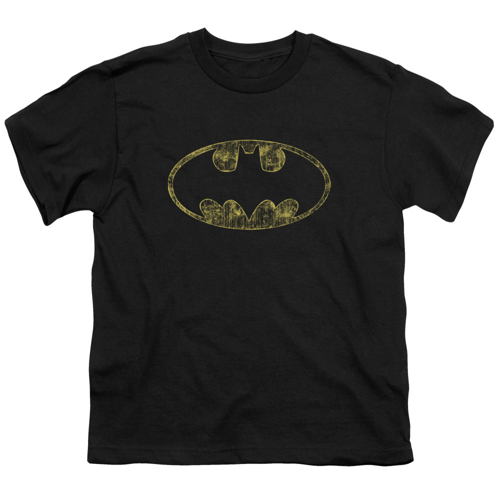 Batman Tatered Logo Kids Youth T Shirt Black