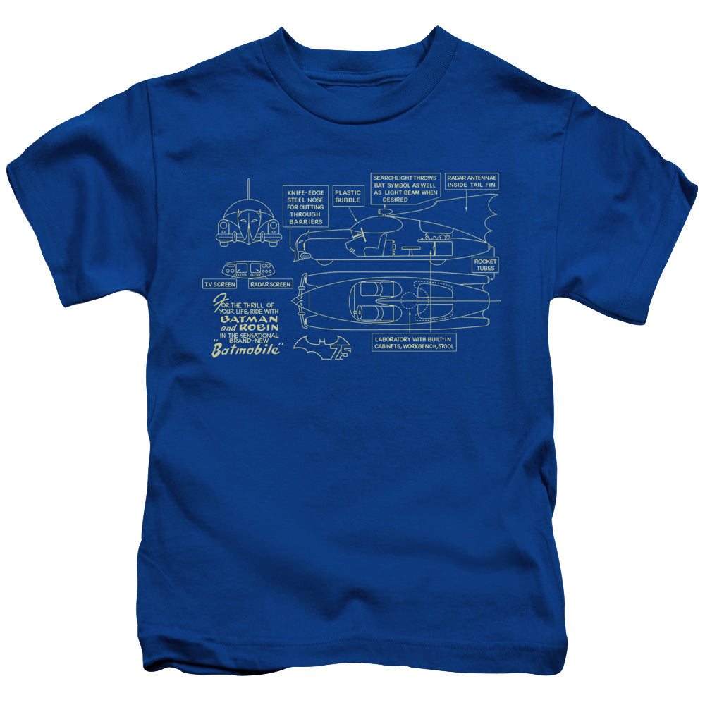 Batman Batmobile Juvenile Kids Youth T Shirt Royal Blue