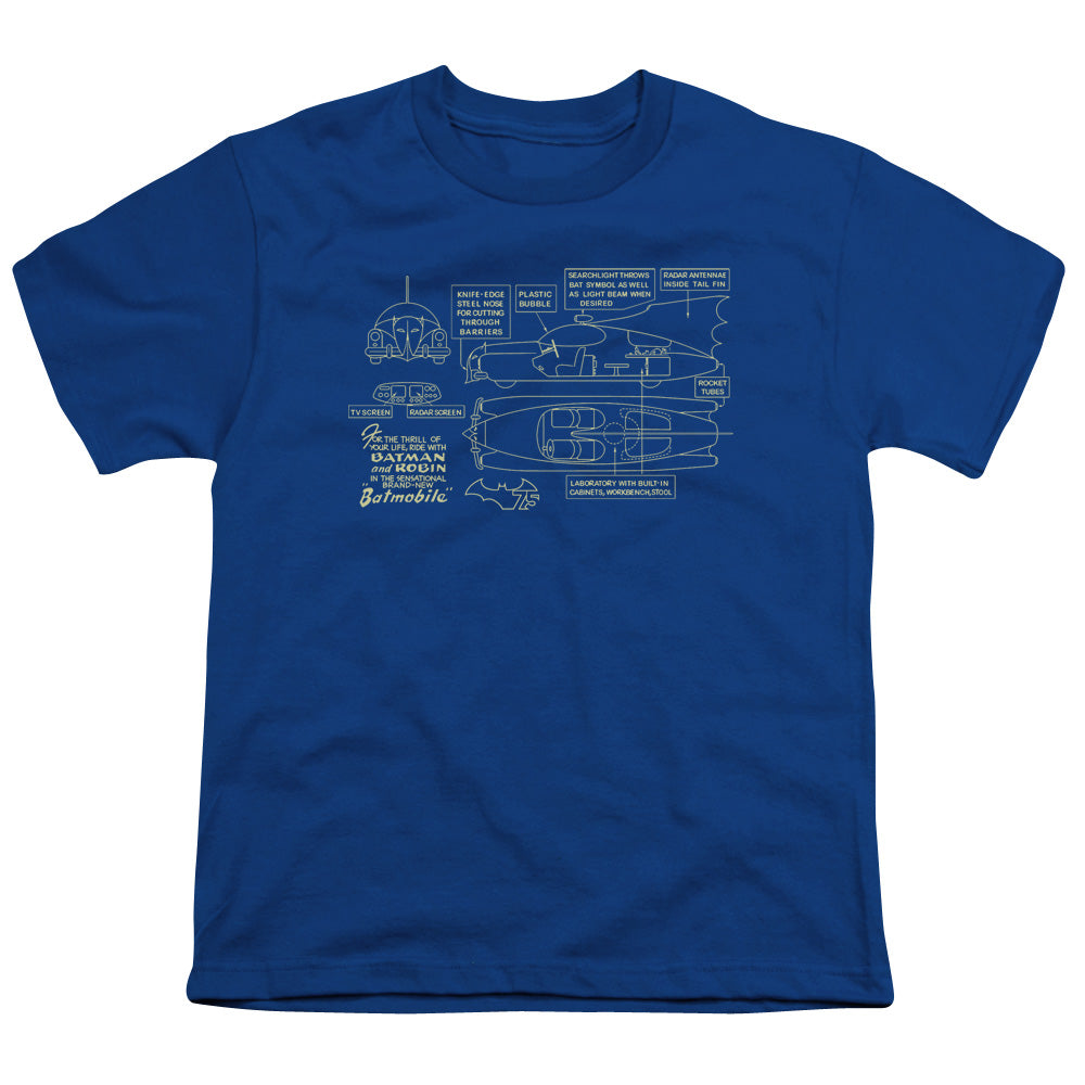 Batman Batmobile Kids Youth T Shirt Royal Blue