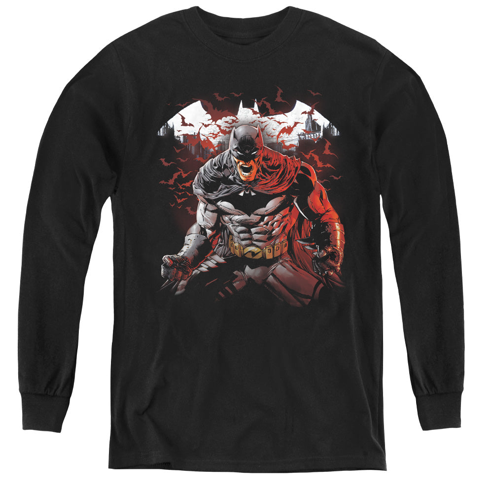 Batman Raging Bat Long Sleeve Kids Youth T Shirt Black