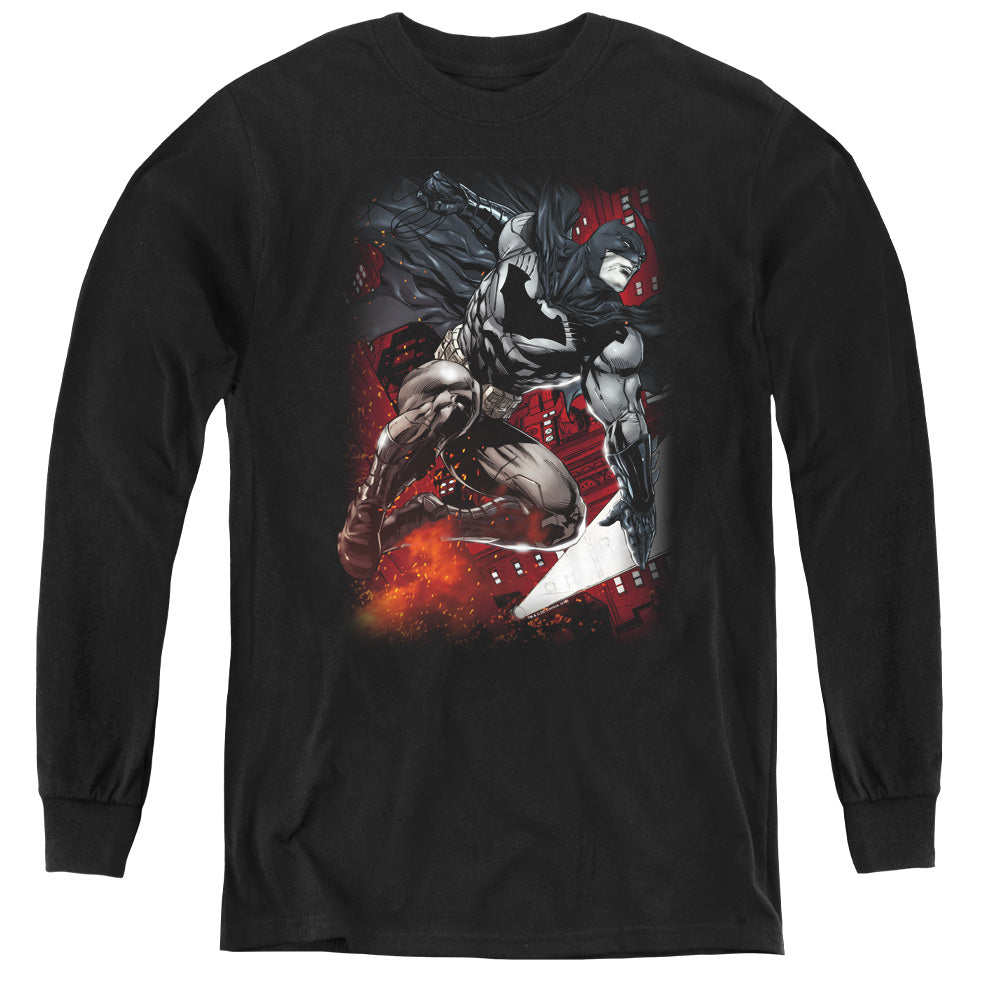 Batman Sparks Leap Long Sleeve Kids Youth T Shirt Black