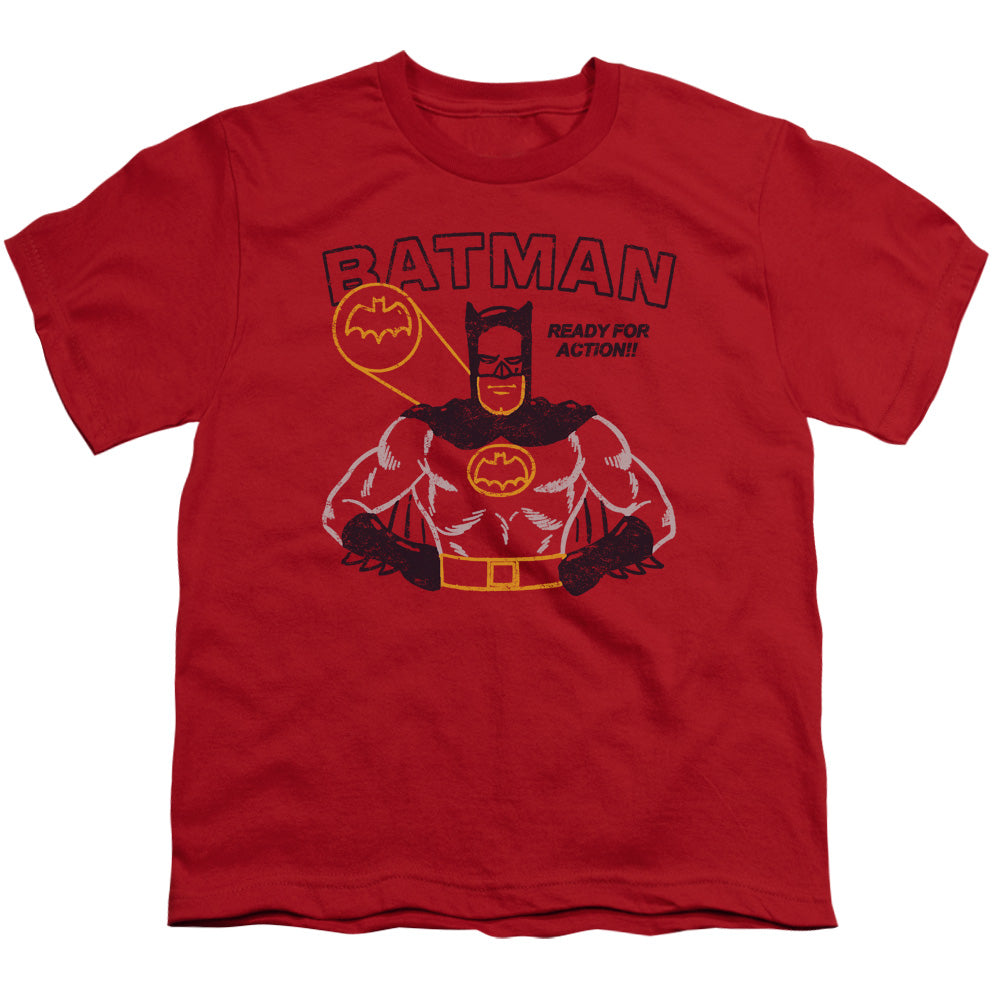 Batman Ready For Action Kids Youth T Shirt Red
