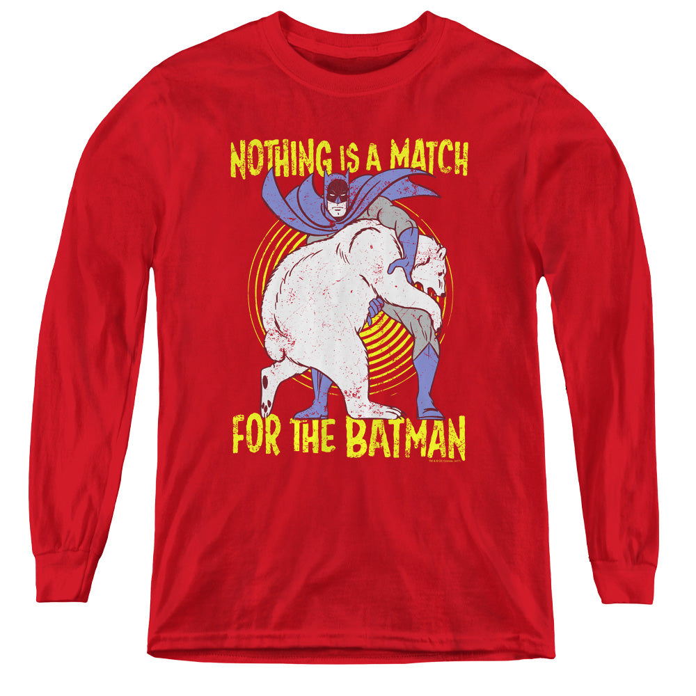 Batman Bear Wrastling Long Sleeve Kids Youth T Shirt Red