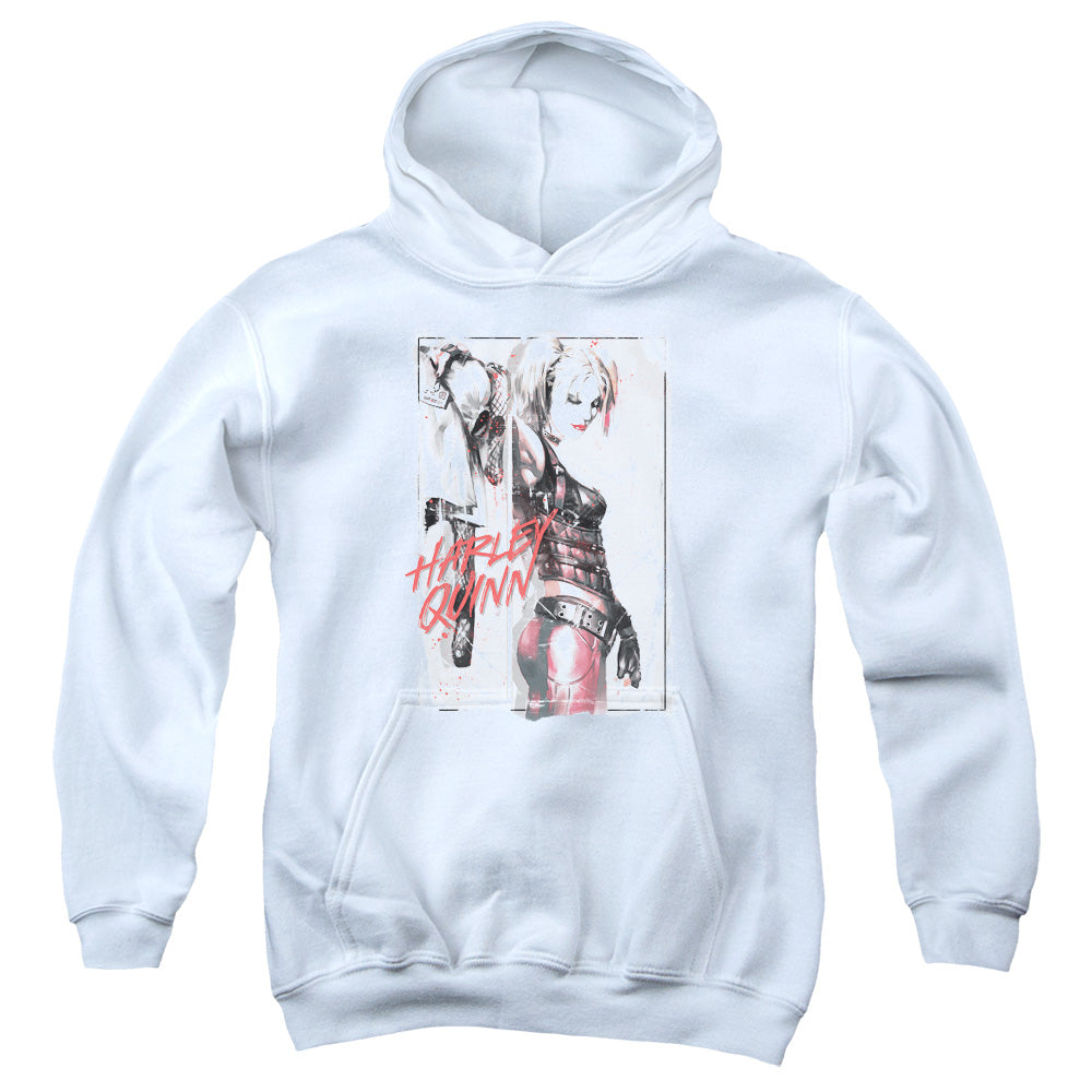 Batman Ink Wash Harley Kids Youth Hoodie White