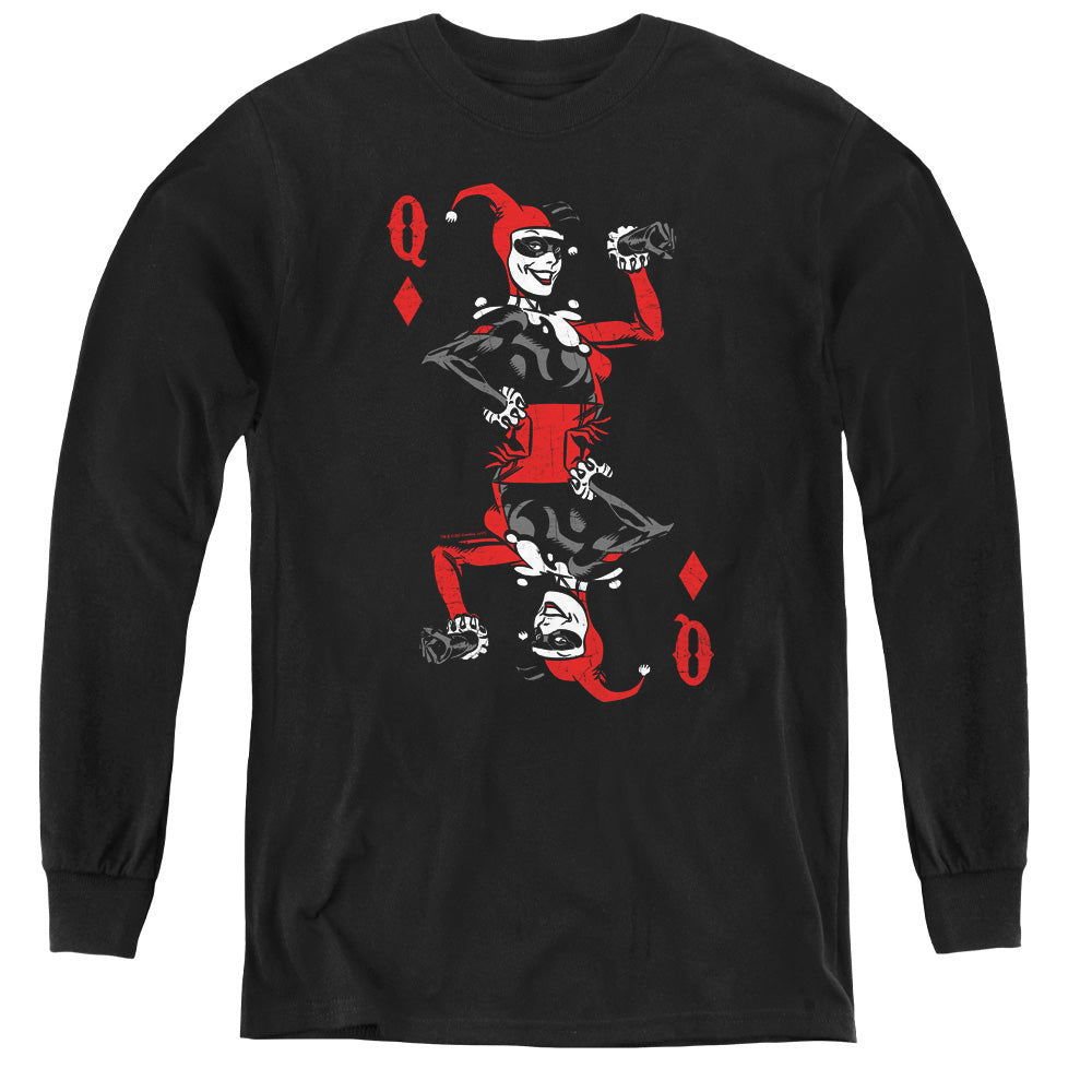 Batman Quinn Of Diamonds Long Sleeve Kids Youth T Shirt Black