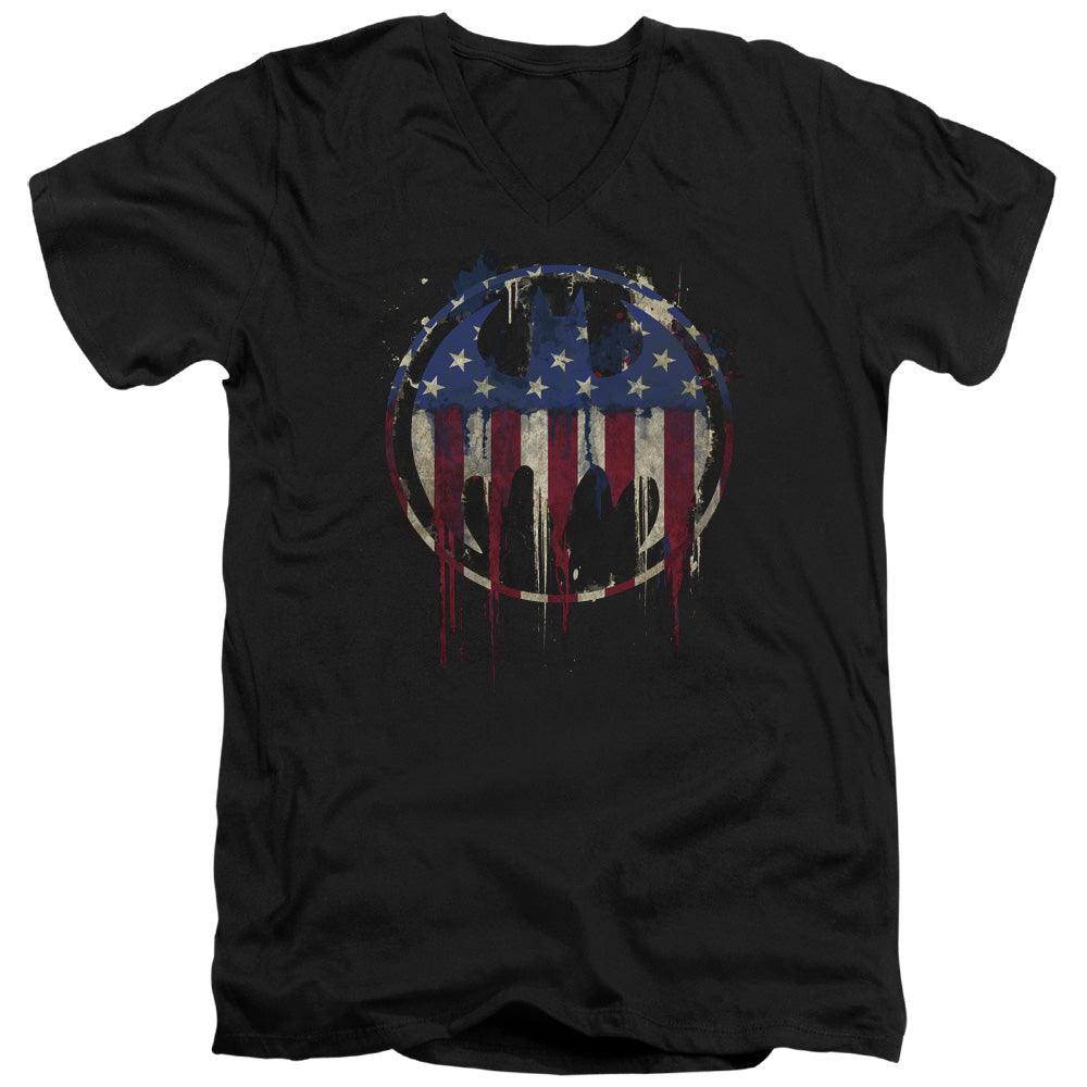 Batman Bleeding Signal Mens Slim Fit V Neck T Shirt Black