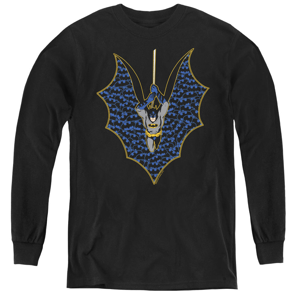 Batman Bat Fill Long Sleeve Kids Youth T Shirt Black