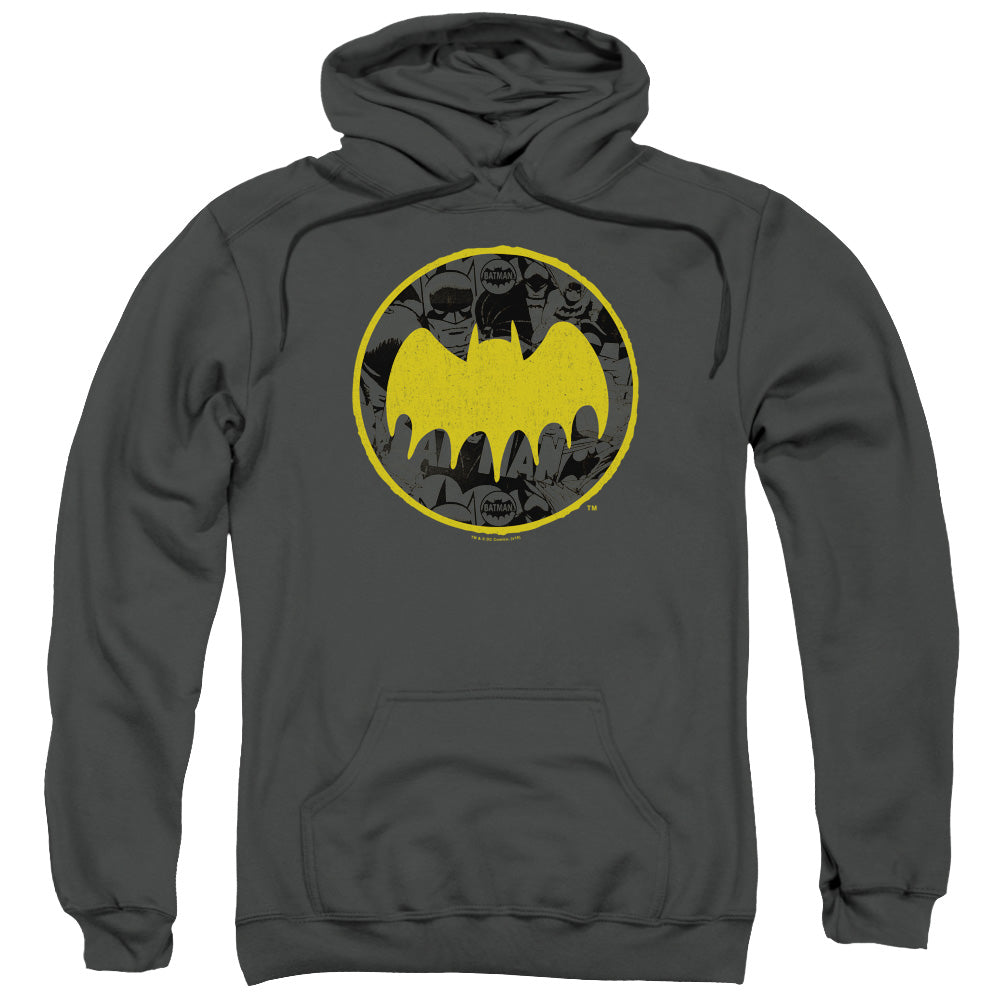 Batman Vintage Symbol Collage Mens Hoodie Charcoal