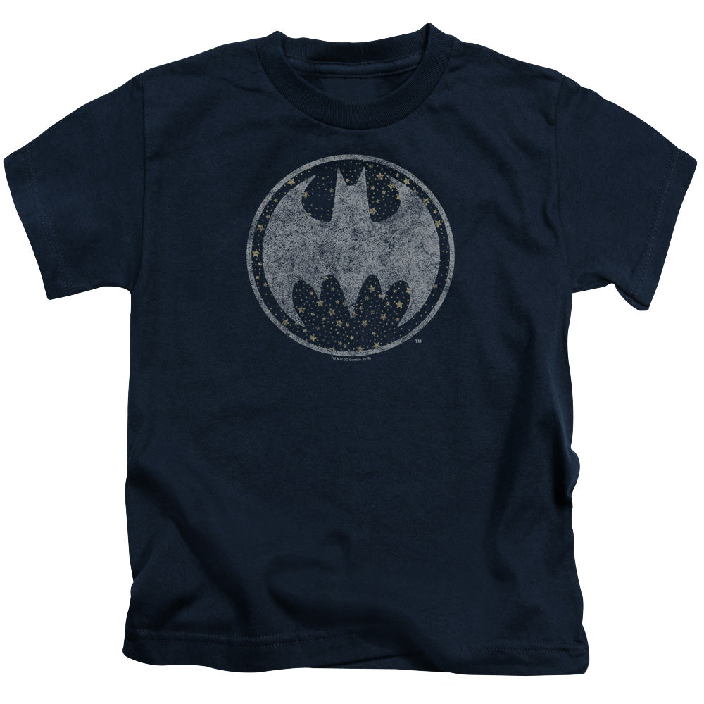 Batman Starry Night Shield Juvenile Kids Youth T Shirt Navy Blue