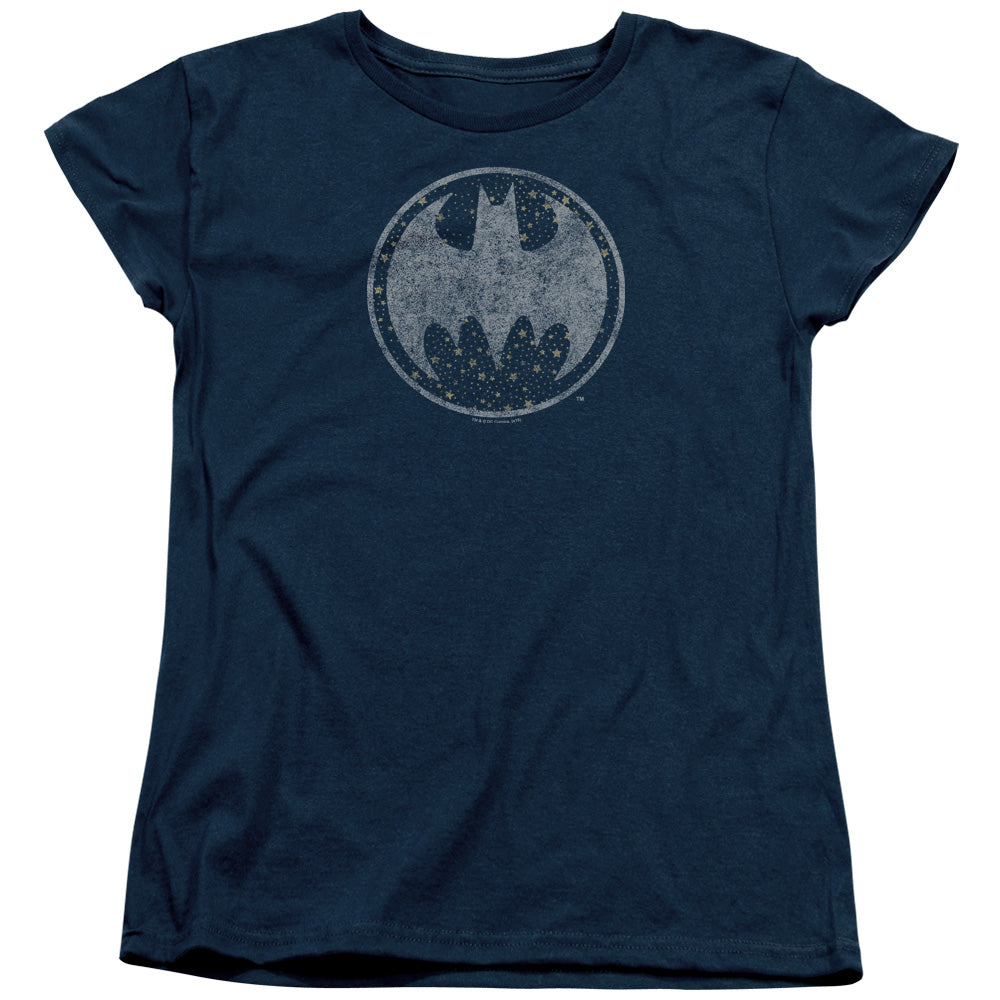 Batman Starry Night Shield Womens T Shirt Navy Blue