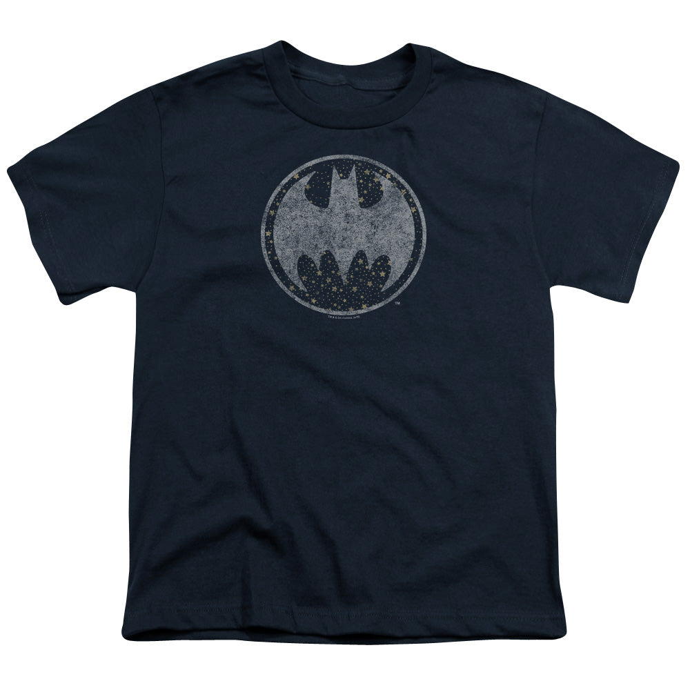 Batman Starry Night Shield Kids Youth T Shirt Navy Blue