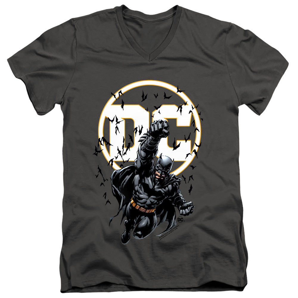 Batman Batman Dc Mens Slim Fit V Neck T Shirt Charcoal