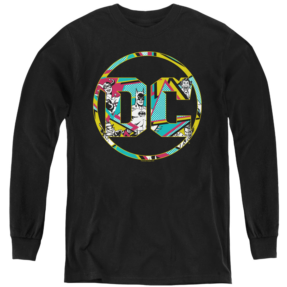 Batman 80s Bat Logo Long Sleeve Kids Youth T Shirt Black