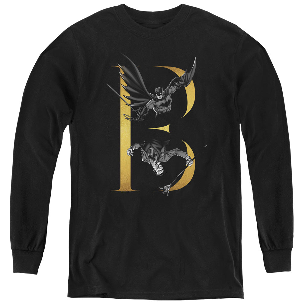 Batman B Long Sleeve Kids Youth T Shirt Black