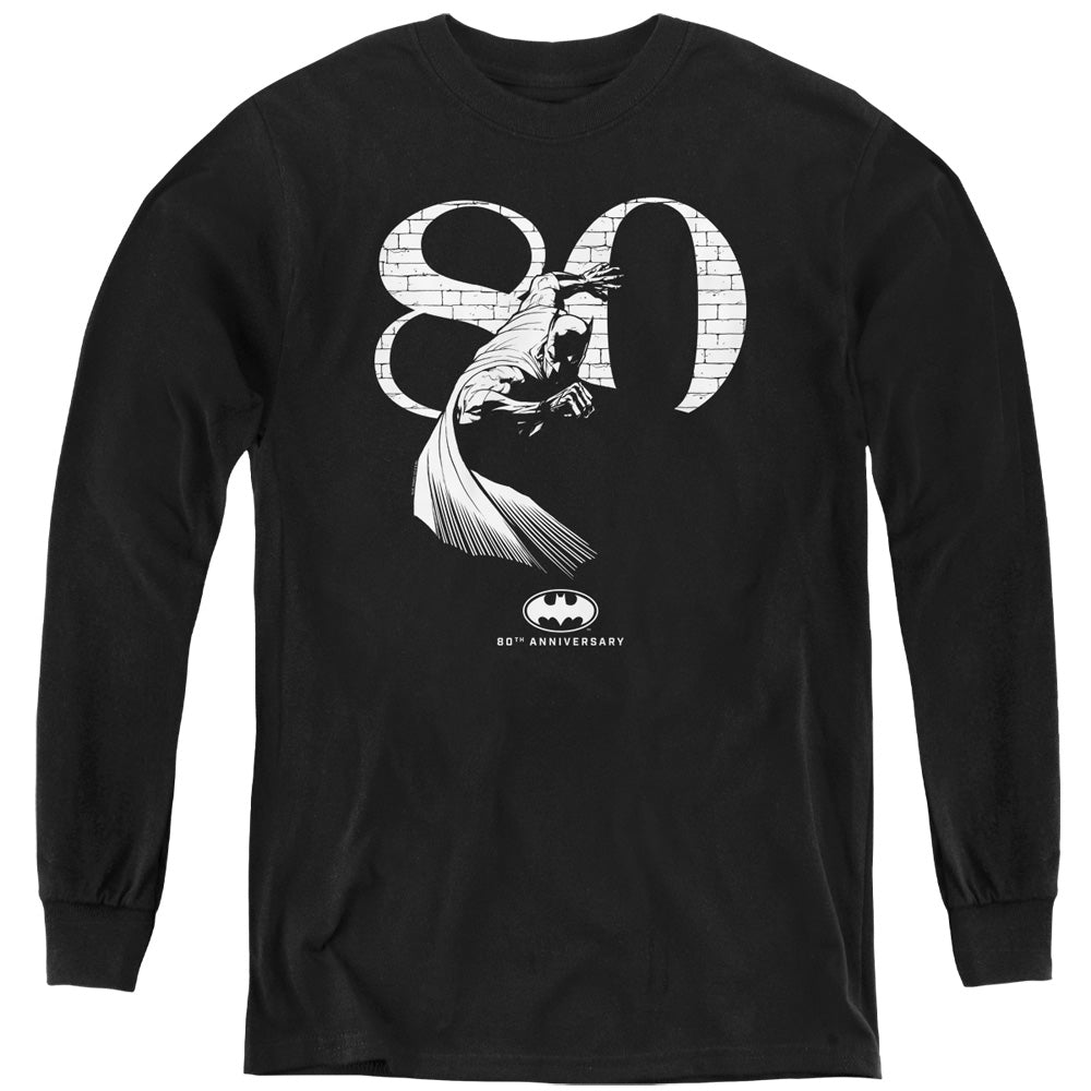 Batman 80 Wall Long Sleeve Kids Youth T Shirt Black