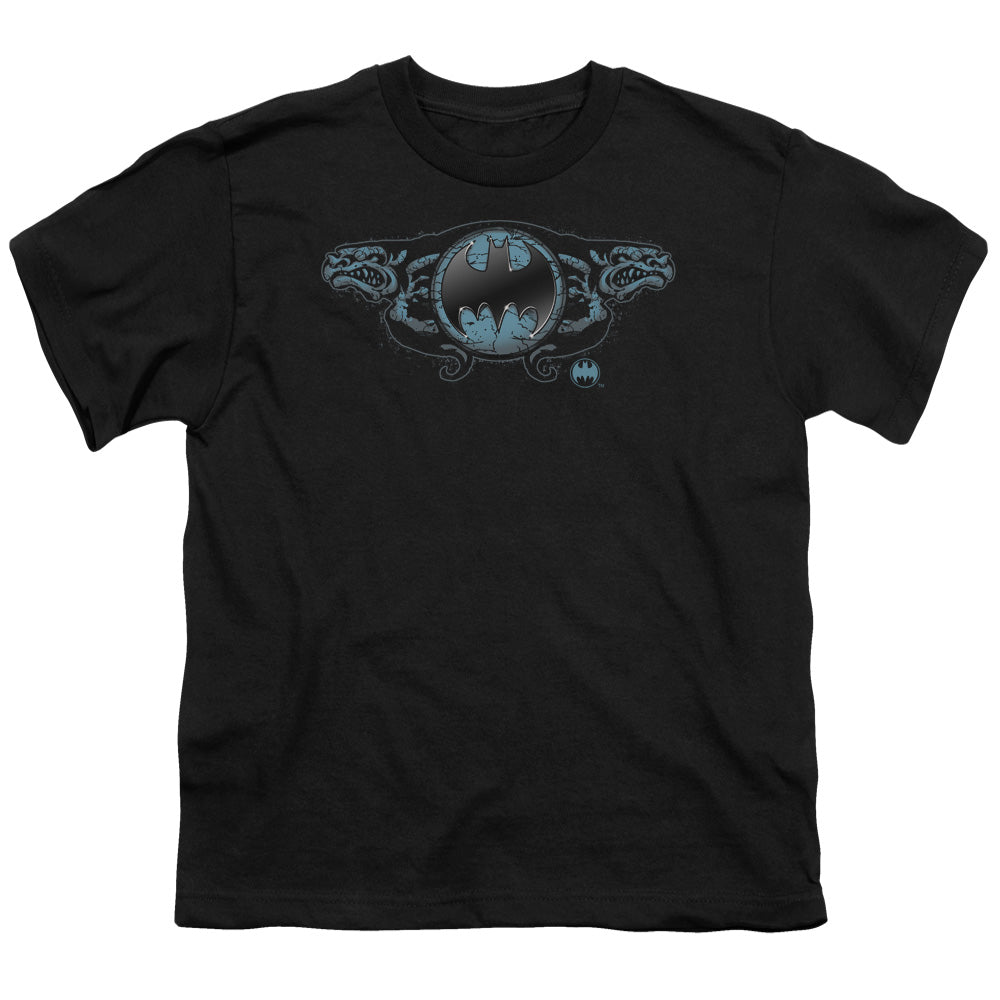 Batman Two Gargoyles Logo Kids Youth T Shirt Black