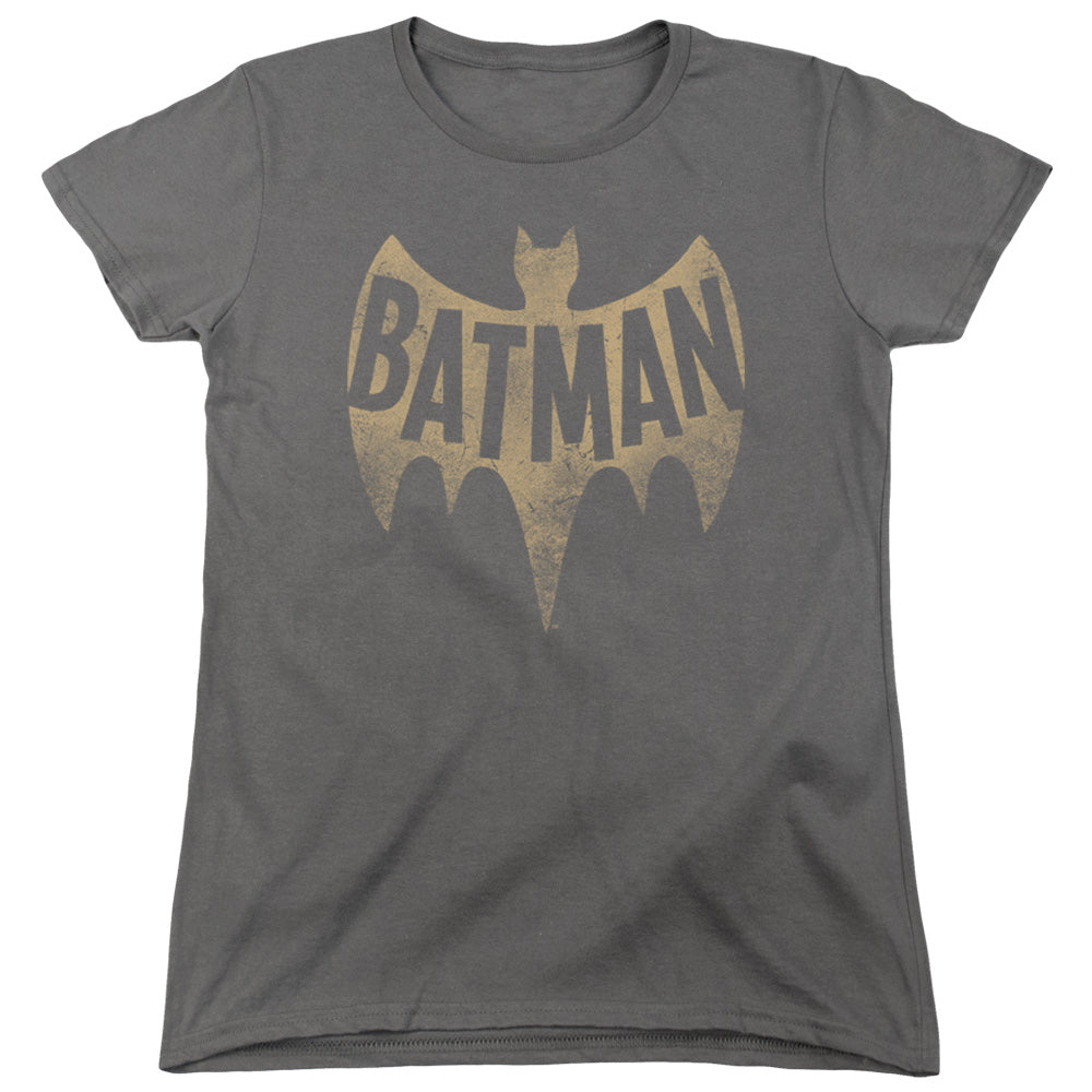 Batman Classic Tv Vintage Logo Womens T Shirt Charcoal