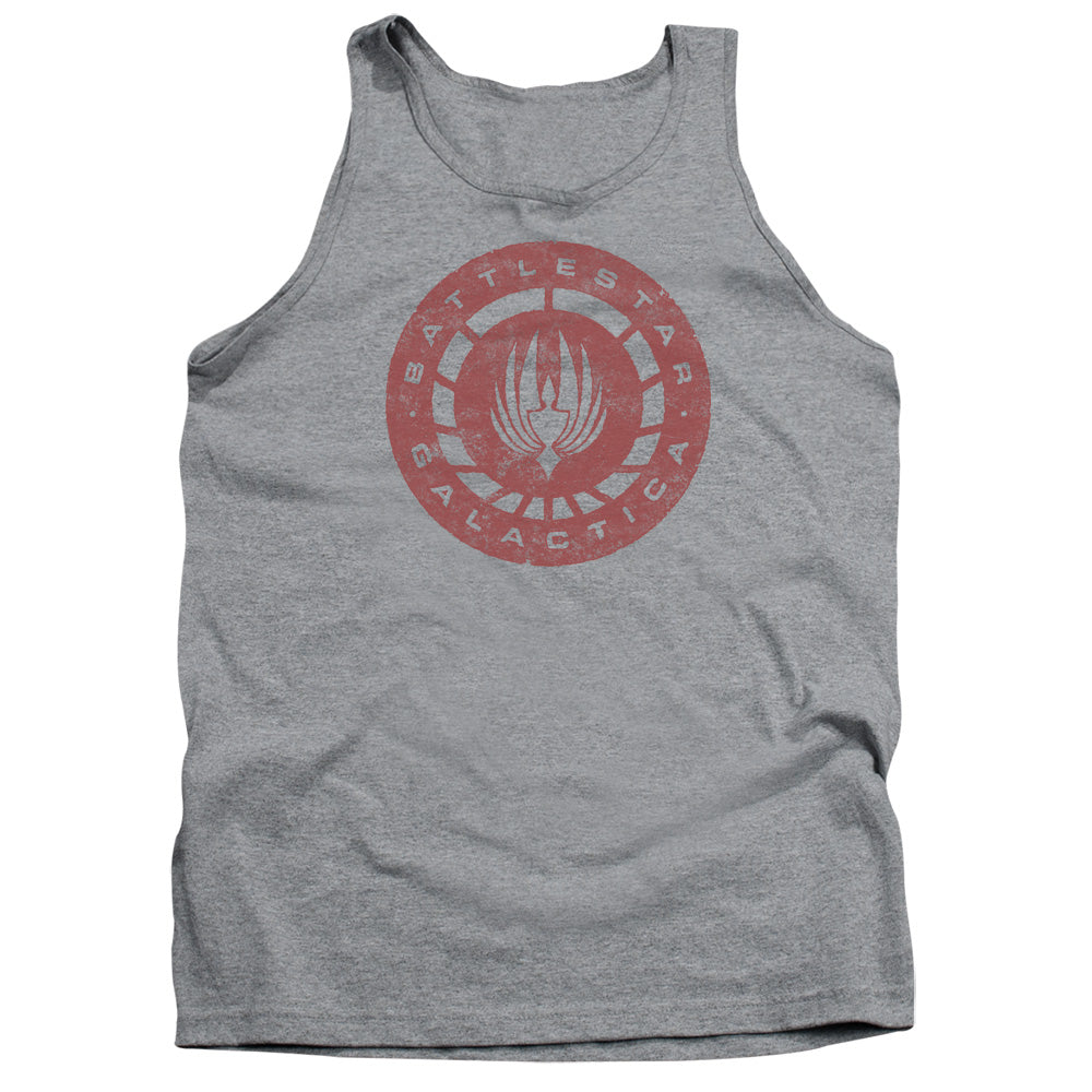 Battlestar Galactica Eroded Logo Mens Tank Top Shirt Athletic Heather Officially Licensed