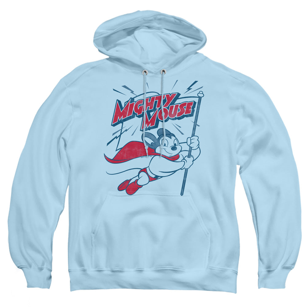 Mighty Mouse Mighty Flag Mens Hoodie Light Blue Officially Licensed
