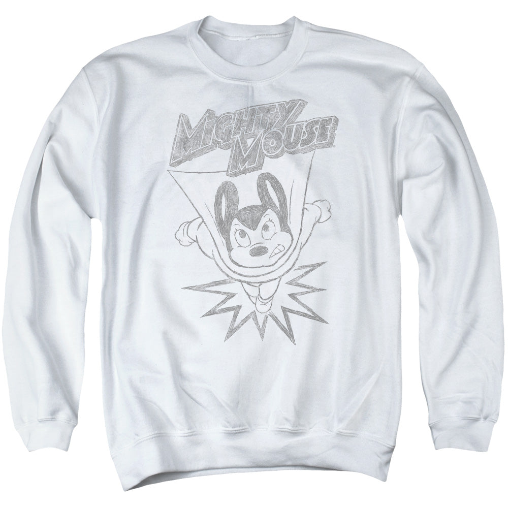 Mighty Mouse Bursting Out Mens Crewneck Sweatshirt White Officially Licensed