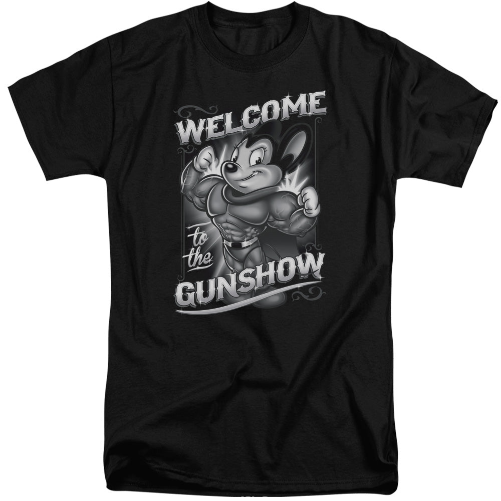 Mighty Mouse Mighty Gunshow Mens Tall T Shirt Black Officially Licensed