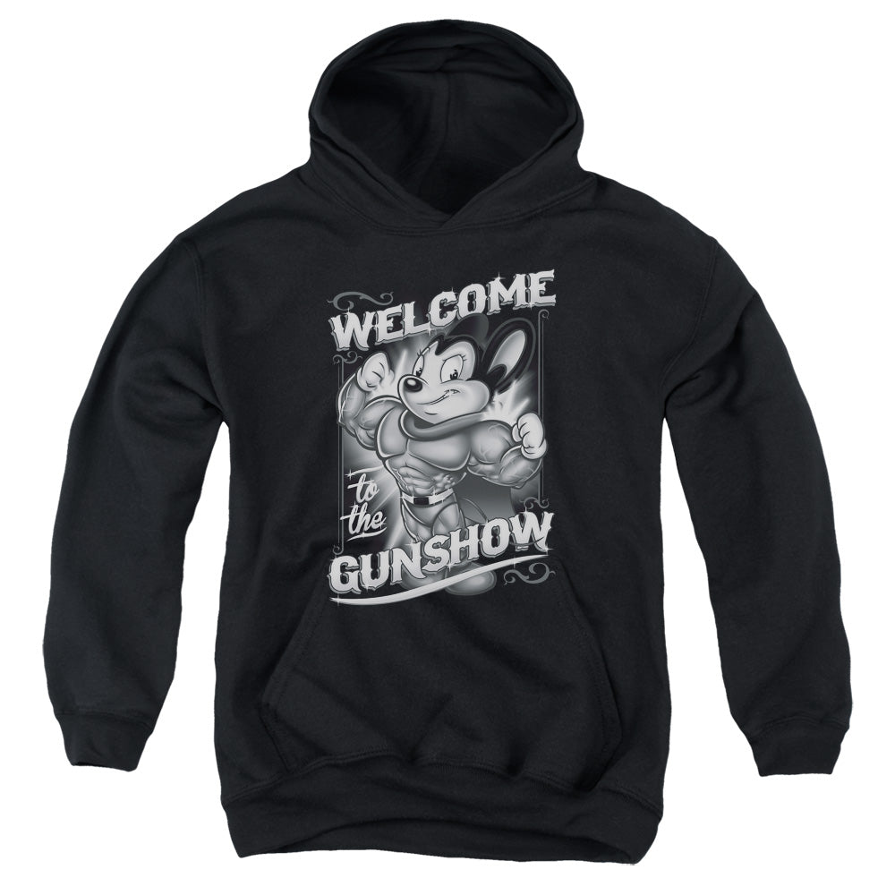 Mighty Mouse Mighty Gunshow Kids Youth Hoodie Black Officially Licensed