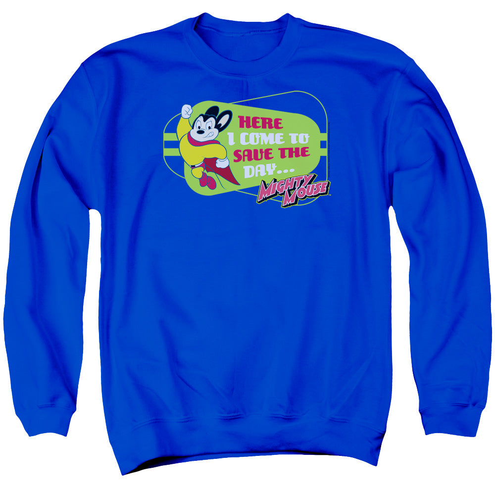 Mighty Mouse Here I Come Mens Crewneck Sweatshirt Royal Blue Officially Licensed