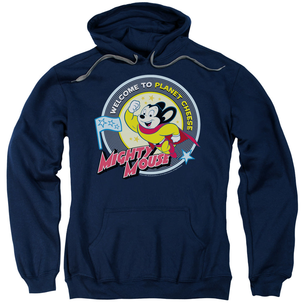 Mighty Mouse Planet Cheese Mens Hoodie Navy Blue