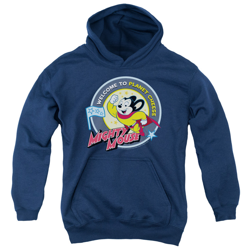 Mighty Mouse Planet Cheese Kids Youth Hoodie Navy Blue