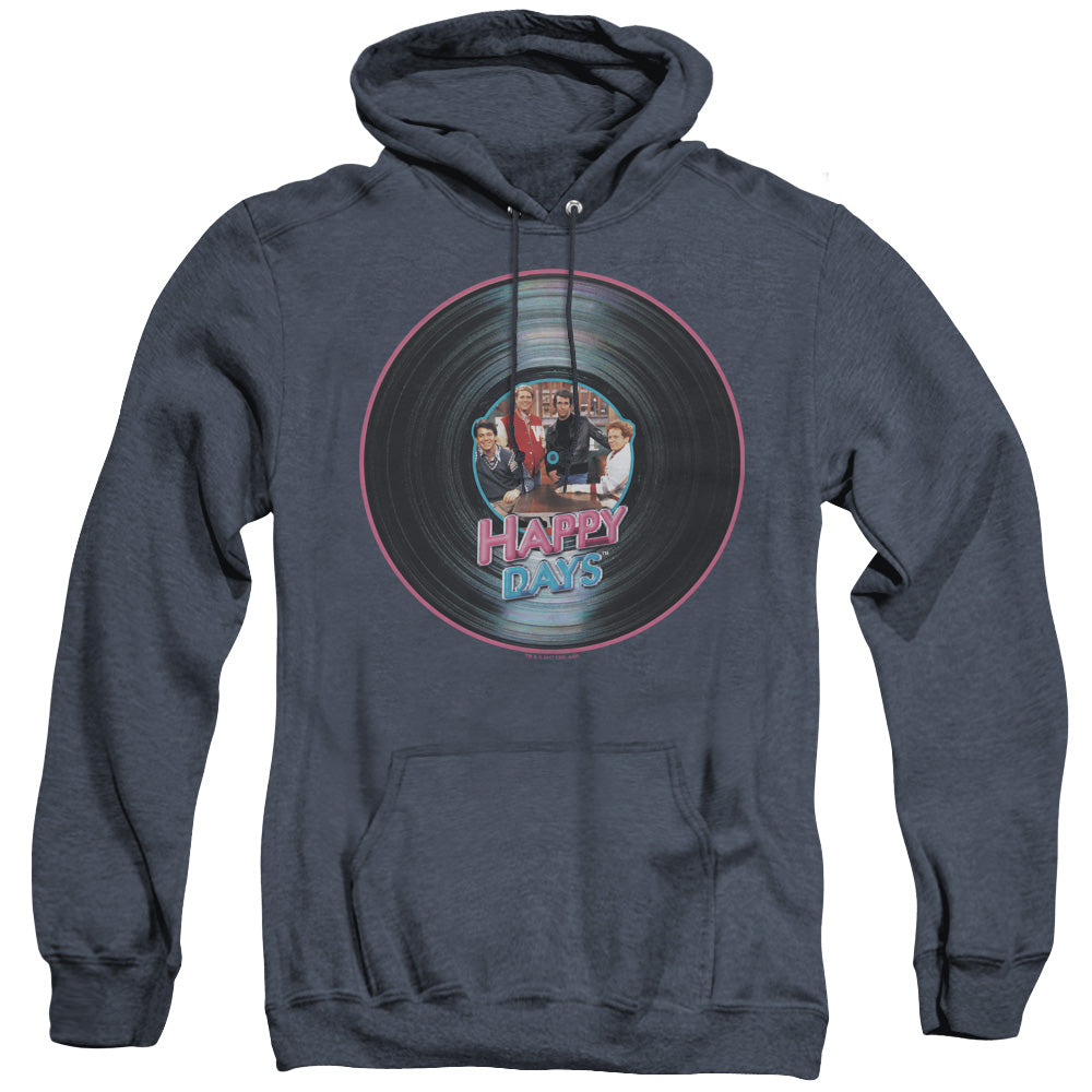 Happy Days On The Record Heather Mens Hoodie Navy Officially Licensed