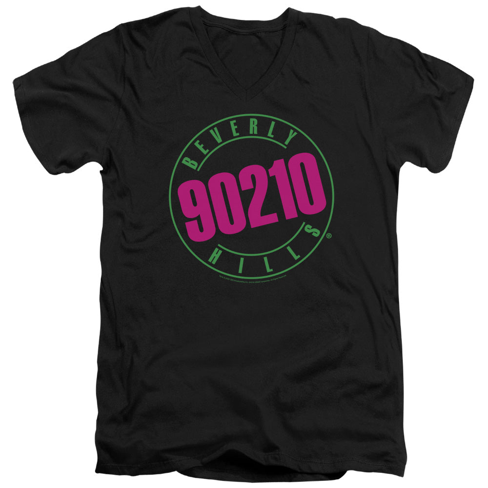 90210 Neon Mens Slim Fit V-Neck T Shirt Black Officially Licensed