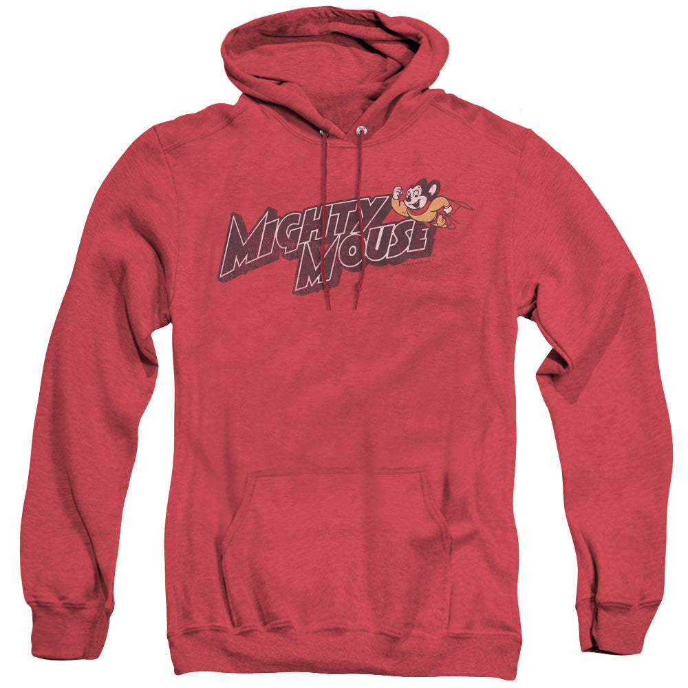 Mighty Mouse Might Logo Heather Mens Hoodie Red Officially Licensed