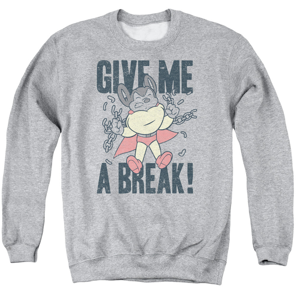 Mighty Mouse Give Me a Break Mens Crewneck Sweatshirt Athletic Heather Officially Licensed