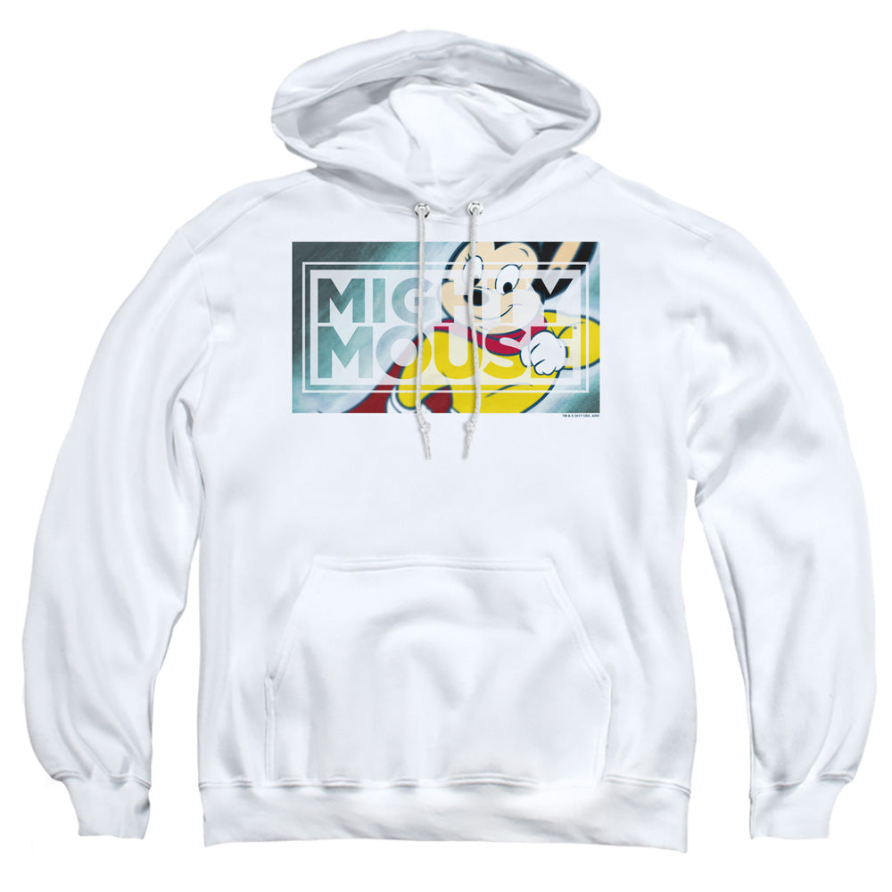 Mighty Mouse Mighty Rectangle Mens Hoodie White Officially Licensed