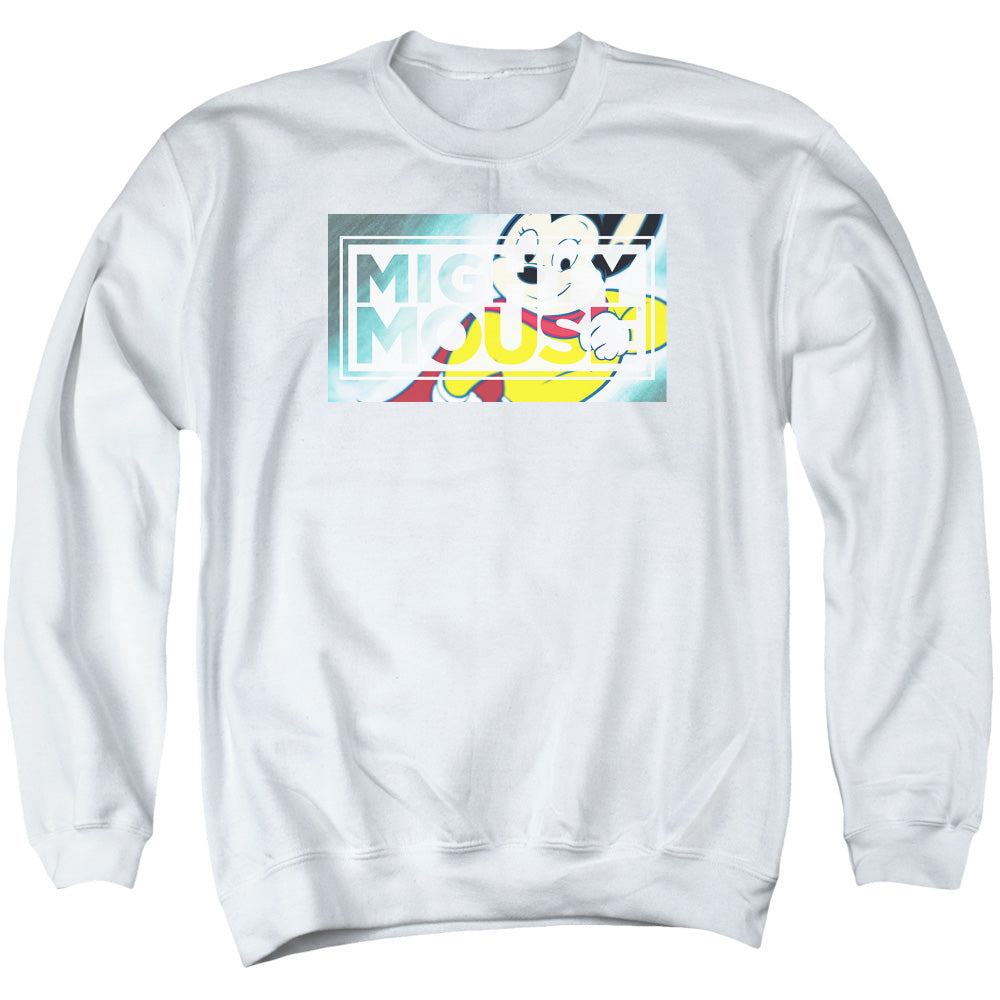 Mighty Mouse Mighty Rectangle Mens Crewneck Sweatshirt White Officially Licensed