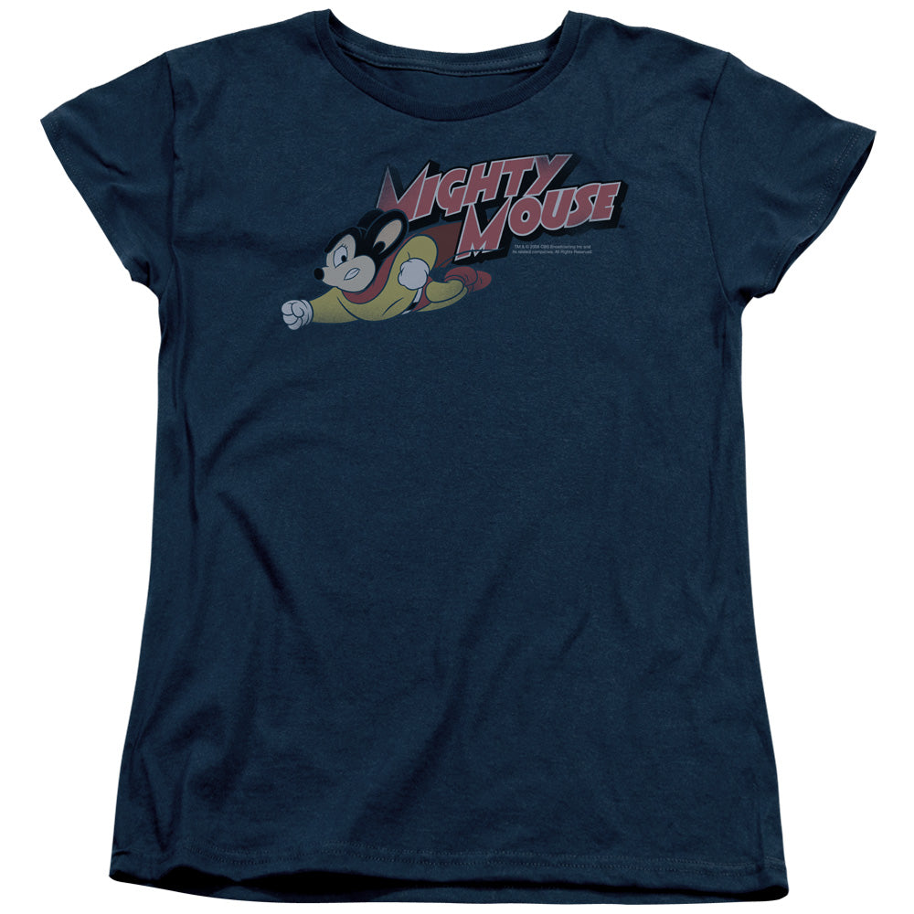 Mighty Mouse Mighty Retro Womens T Shirt Navy Blue