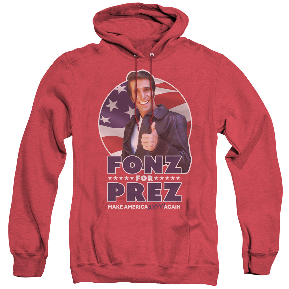 Happy Days Fonz For Prez Heather Mens Hoodie Red Officially Licensed