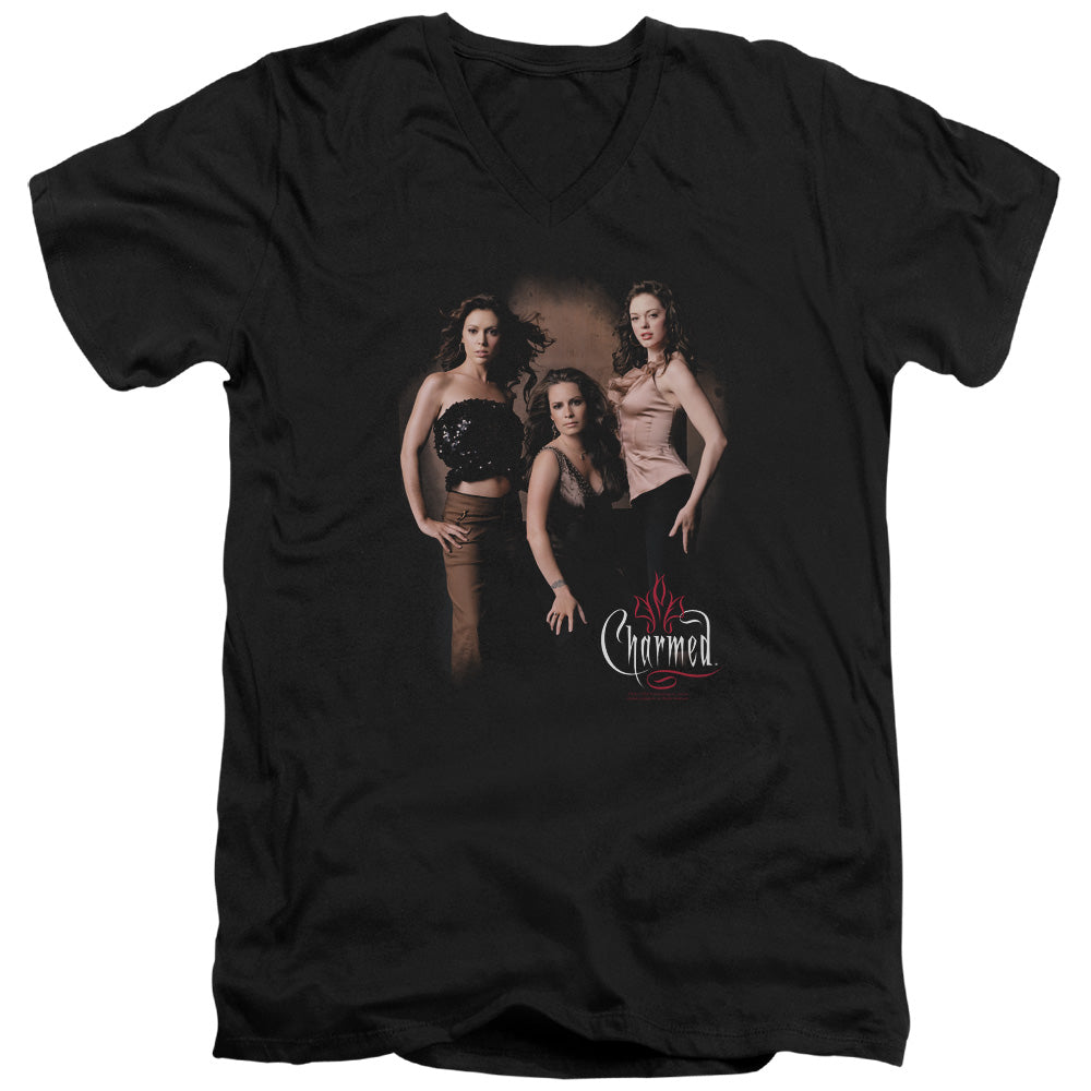 Charmed Three Hot Witches Mens Slim Fit V-Neck T Shirt Black Officially Licensed