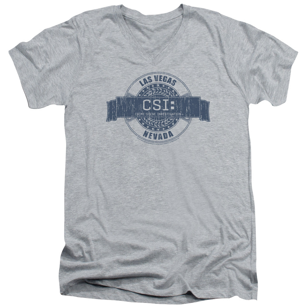 Csi Vegas Badge Mens Slim Fit V-Neck T Shirt Athletic Heather Officially Licensed