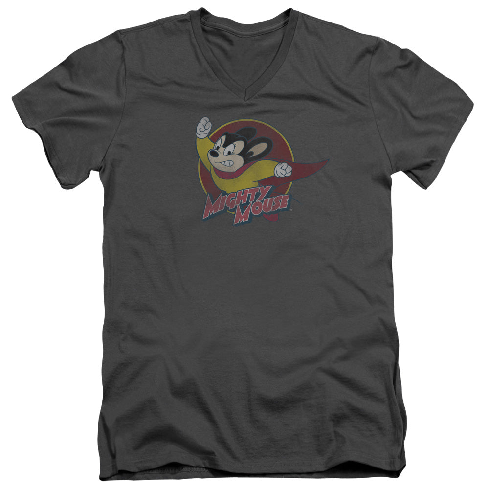 Mighty Mouse Mighty Circle Mens Slim Fit V-Neck T Shirt Charcoal